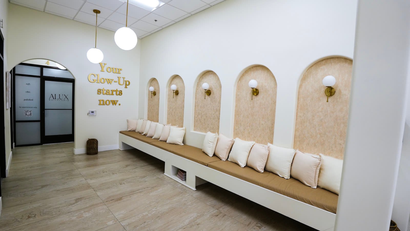 Client waiting lounge with arch nooks